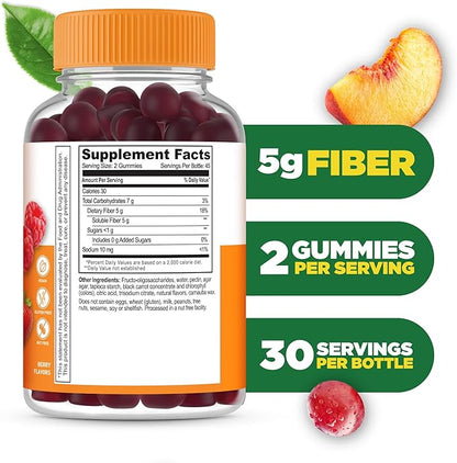 Lifeable Prebiotic Fiber Gummies for Adults | 5g | Great Tasting Fiber Supplement Gummies | Prebiotic Gummies for Digestive Health | High Fiber Gummies for Women, Men | 90 Gummies