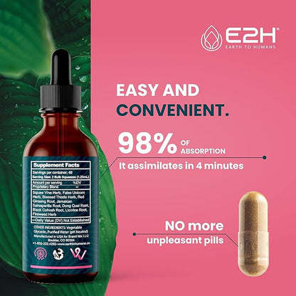 E2H All Natural Women's Wellness, Hormone Balance and PMS Relief with Black Cohosh, Dong Quai and Licorice Root for Hot Flash Relief (3 Bottles)