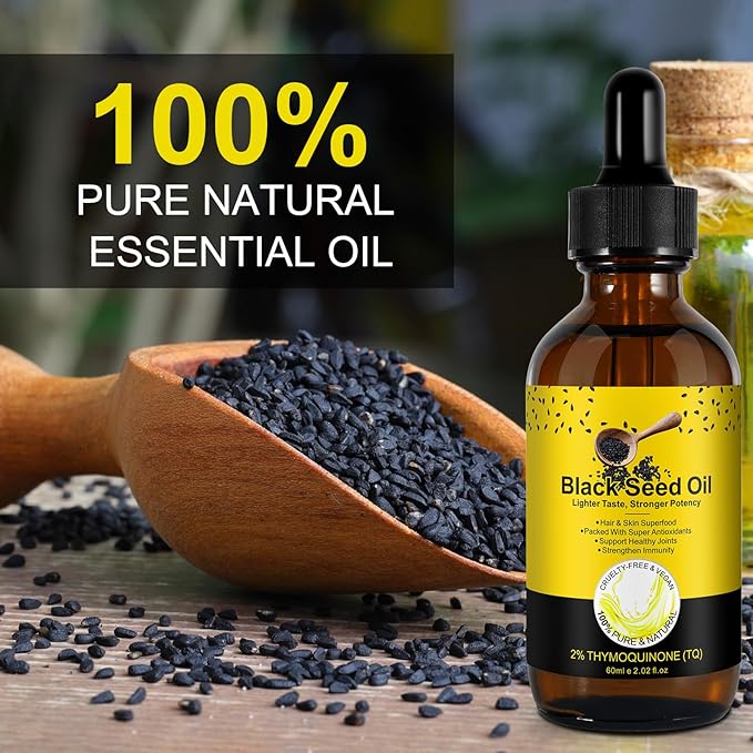Black Seed Oil Organic Cold Pressed Organic Black Seed Oil 100% Pure And Natural Liquid, Enriched With High Tq & Dynamic Harmony Of Omegas 3 6 9 For Dry Damaged Hair Growth Skin Care Nourishment