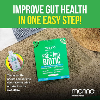 Manna Liposomal Prebiotic + Probiotic Packets – 40 Billion CFU, 8 Strains – Gut, Digestive & Immune Support – High Absorption, Non-GMO, Shelf-Stable, Daily Supplement, 30 Single Serves