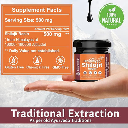 Pure Himalayan Shilajit Resin for Men & Women, 85+ Trace Minerals, 75%+ Fulvic Acid for Energy Boost & Immune Support, Himalayan Resin Ayurveda Product - 1.06 oz