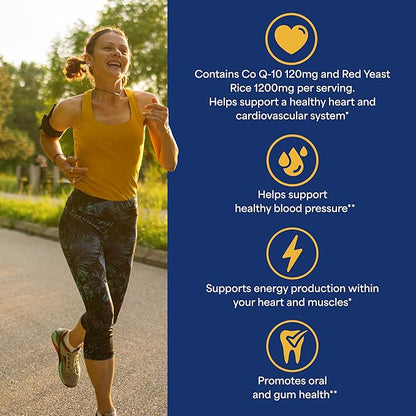 Puritan's Pride Q-Sorb™ Coenzyme CoQ10 Dietary Supplement for Heart Health, Blood Pressure, Oral Gum Health, and Healthy Aging Support, Plus Red Yeast Rice, 120 Rapid Release Softgels