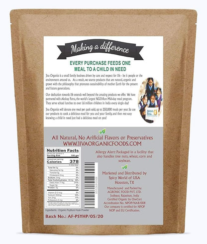 Jiva Organics Psyllium Husk Powder 1.75 LB Bulk Bag - Easy Mixing Fiber, Unflavored, Fine Ground, Non GMO Pure - Keto Friendly