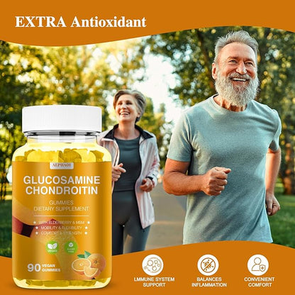 Glucosamine Chondroitin Gummies - 3000MG Extra Strength Joint Support Supplement with MSM & Elderberry, Flexibility, Antioxidant Immune Support Gummy for Adults, Men & Women - 90 Orange Gummies