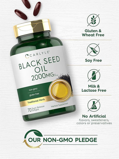 Carlyle Black Seed Oil Softgel Capsules | 2000mg | 70 Pills | for Women & Men | Non-GMO, Gluten Free Herbal Supplement