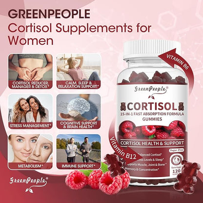 Cortisol Supplements for Women - 15-in- 1 Cortisol Reducer Detox Manager with Ashwagandha/Magnesium/L-theanine/Phosphatidylserine/Vitamin B6 for Mood/Focus & Sleep 120CT-2 Pack