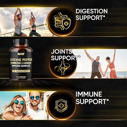 210 Pills - Cayenne Pepper Capsules Organic with Turmeric, Ginger, Immune Support Complex as Elderberry, Echinacea, Garlic Bulb - Digestion, Heart Health & Body Management