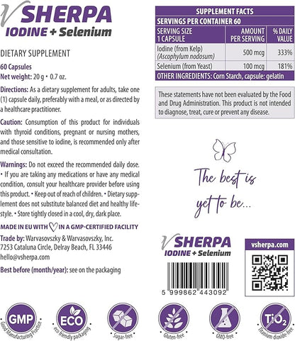 Iodine + Selenium, Premium Quality Dietary Supplement for Thyroid Health, Hormonal Balance, and Immune Support, Supports Metabolism and Energy Levels, Gluten-Free, Non-GMO, 60 Capsules