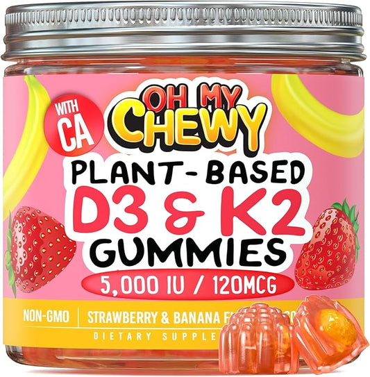 Center-Filled Vitamin D3 K2 Gummies - Kids, Teens & Adults - Supplement for Healthy Teeth, Bone, Energy & Immunity - 5000 IU D3, 120 mcg K2(MK-7), 120 mg Calcium - Vegan & Non-GMO - 120 Count