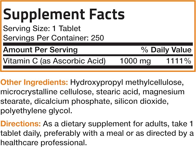 Bronson Vitamin C 1000 mg Sustained Release Premium Non-GMO Ascorbic Acid, 250 Tablets