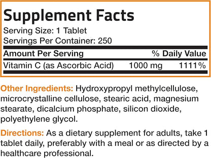Bronson Vitamin C 1000 mg Sustained Release Premium Non-GMO Ascorbic Acid, 250 Tablets