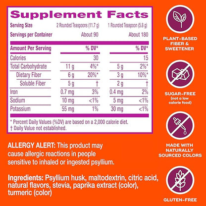 Metamucil Premium Blend, 4-in-1 Fiber Supplement for Digestive Health, Psyllium Husk Fiber Powder, Sugar-Free with Stevia, Plant-Based Fiber Supplement, Orange Flavored, 180 teaspoons