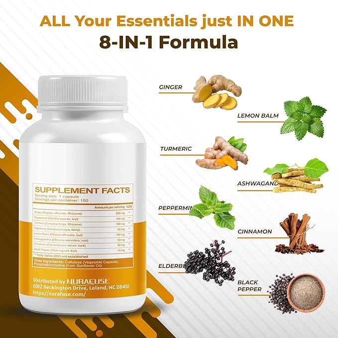 Liposomal Ginger Peppermint Turmeric Elderberry - Support Digestion Health, Immune System - Made and Tested in The USA