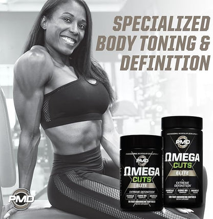 PMD Sports Omega Cuts Elite Fat Loss-Muscle Defining Formula - Omega Fatty Acids, MCT's and CLA for Muscle Definition and Maintenance - Keto Friendly for Women and Men - Stimulant Free (90 Softgels)