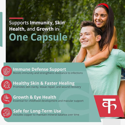 Karuna Health Zinc Picolinate Plus 60 Vegetarian Capsules | 25 MG Plus 2.5 MG Copper for BALACED Long Term USE | Supporting Immune Function, Skin Health, Development and Overall Well-Being.