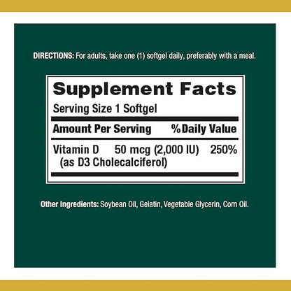 Nature's Bounty Vitamin D, Supports Immune Health & Bone Health, 2000IU Vitamin D3, 150 Softgels