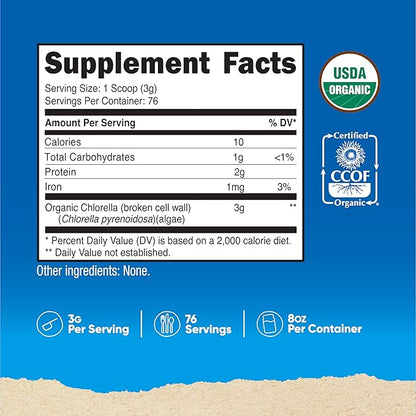 Nutricost Organic Chlorella Powder 8oz - 3000mg Per Serving - Non-GMO, Gluten Free