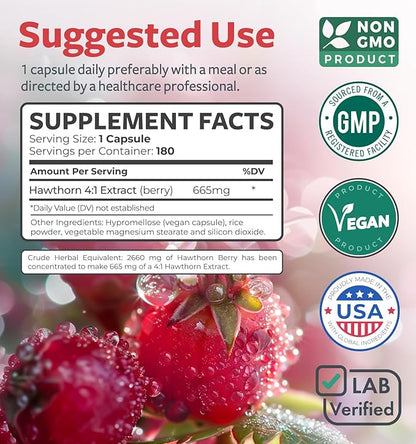 Super Potent Hawthorn Berry Extract Capsules - Hawthorn Berry Supplement Made from Extra Strength Concentrate to Support Heart and Digestive Health - Vegan Non-GMO & Gluten Free (6 Month Supply)