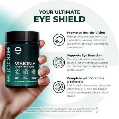Vision+ Eye Support Blend - Eye Vitamins and Mineral Supplement with Lutein, Zeaxanthin, Bilberry Extract, Vitamins A, C & E, Zinc & Copper - Support Eye Health & Clear Vision – 60 Veg Caps