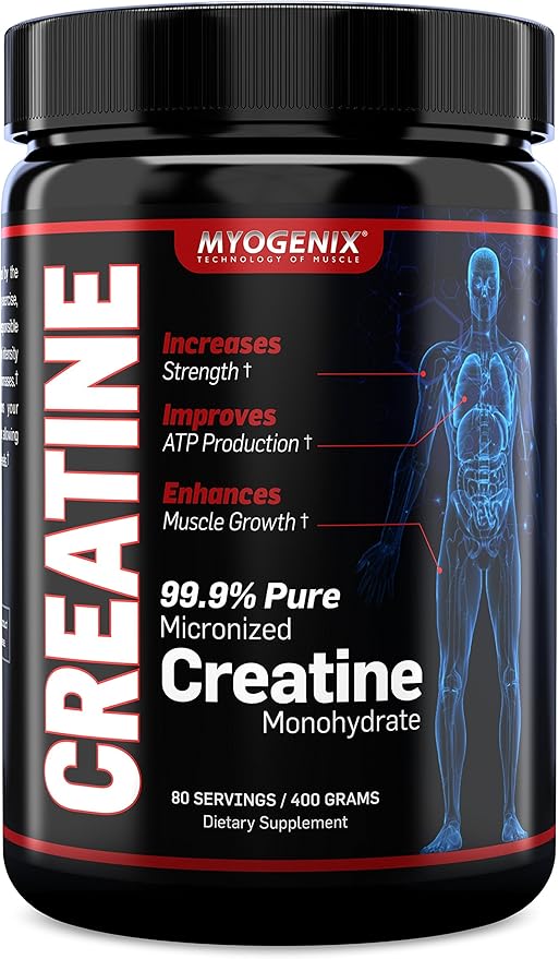 Myogenix Creatine Monohydrate for Muscle Growth Creatine Monohydrate Powder, Nutritional Supplement to Increase Strength, Improves ATP Production, Pure Creatine Powder (80 Servings/400G)