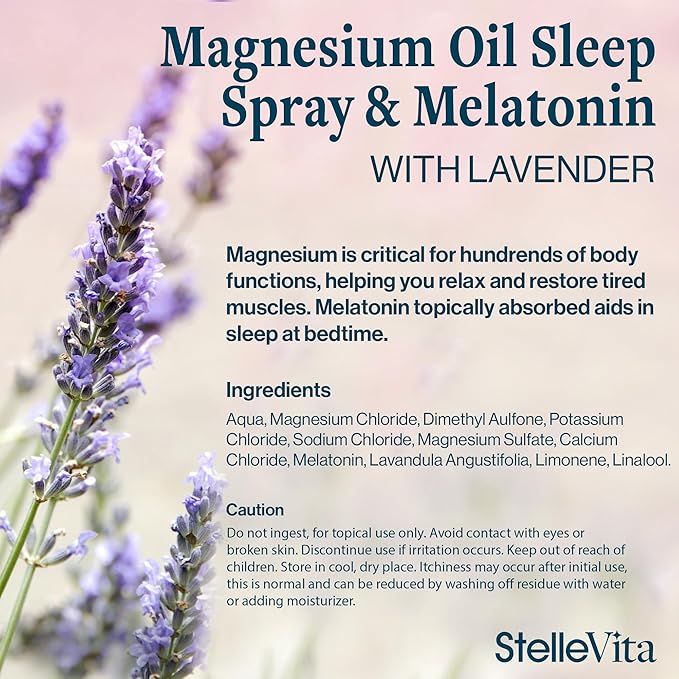 Magnesium Oil with Melatonin Sleep Spray and Lavender 4oz - Topical Melatonin & Magnesium Spray for Feet, Sleep and Relaxation 100% Natural Made in USA