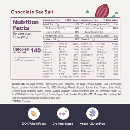 Tend Daily Best Prenatal Vitamin Bar, Chocolate Sea Salt Flavor (4ct). Prenatals with Organic Ingredients for Pregnant & Postpartum Mothers, Includes DHA, Vitamin D, B, Choline, Folate, Sunflower Lecithin