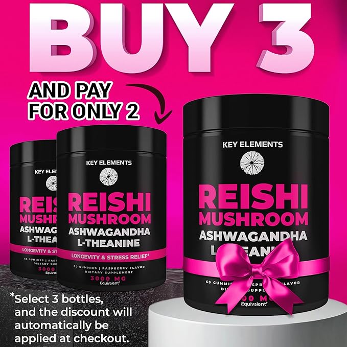 Natural Reishi Mushroom Gummies & L Theanine with Ashwagandha - Potent Mushroom Supplements for Immune Support, Stress Relief & Improve Sleep Gummies - Ashwagandha Gummies for Women & Men