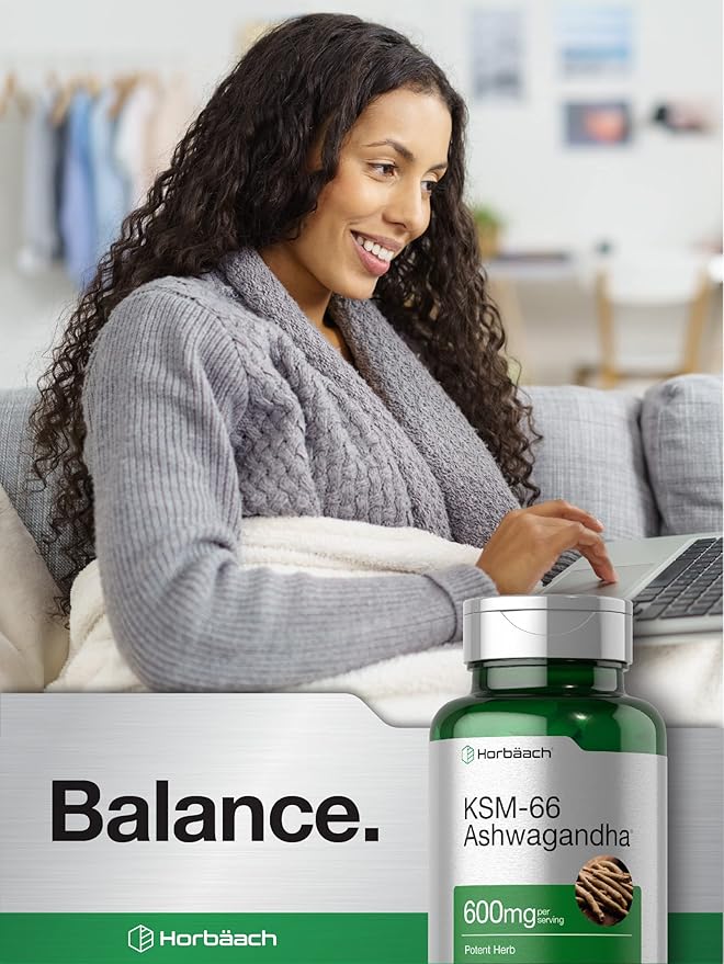 Horbaach KSM-66 Ashwagandha 600mg | with L-Theanine | 60 Coated Caplets | Vegan, Non-GMO, Gluten Free Complex Supplement