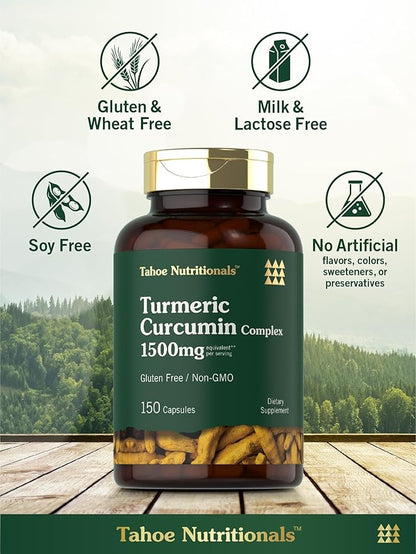 Tahoe Nutritionals Turmeric Supplement | 1500 mg | 150 Capsules | Complex with Black Pepper | Non-GMO and Gluten Free