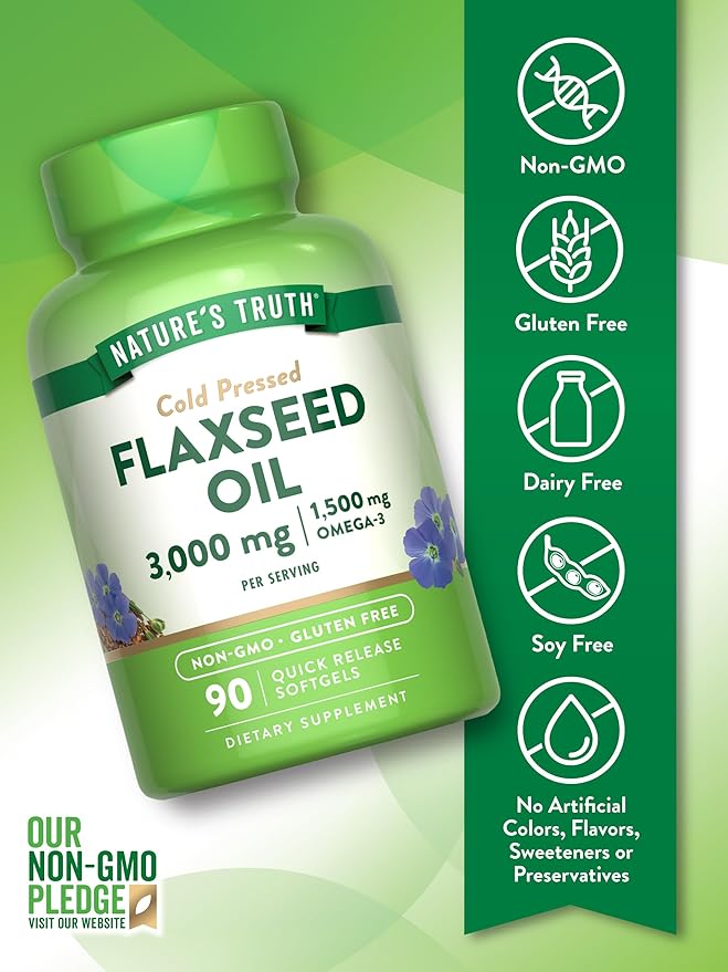 Nature's Truth Flaxseed Oil Softgels | 90 Count | Cold Pressed, Non-GMO & Gluten Free Supplement