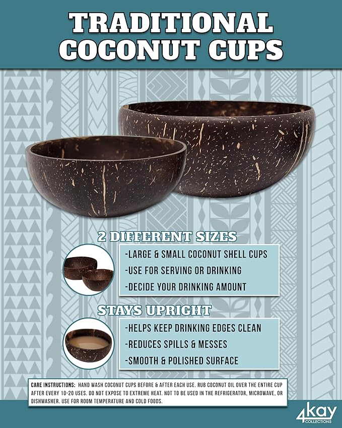 Premium Kava Strainer Bag with 2 Traditional Coconut Shell Cups - Reusable Kava Accessories Bundle - 3 Items