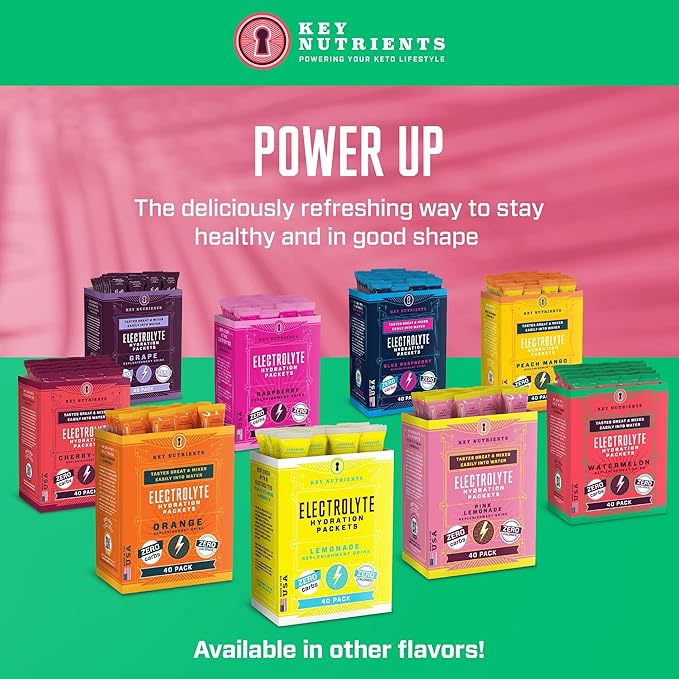 KEY NUTRIENTS Electrolytes Powder Packets - Refreshing Watermelon 40 Pack Hydration Packets - Travel Hydration Powder - Made in USA - No Sugar, No Calories, Gluten Free