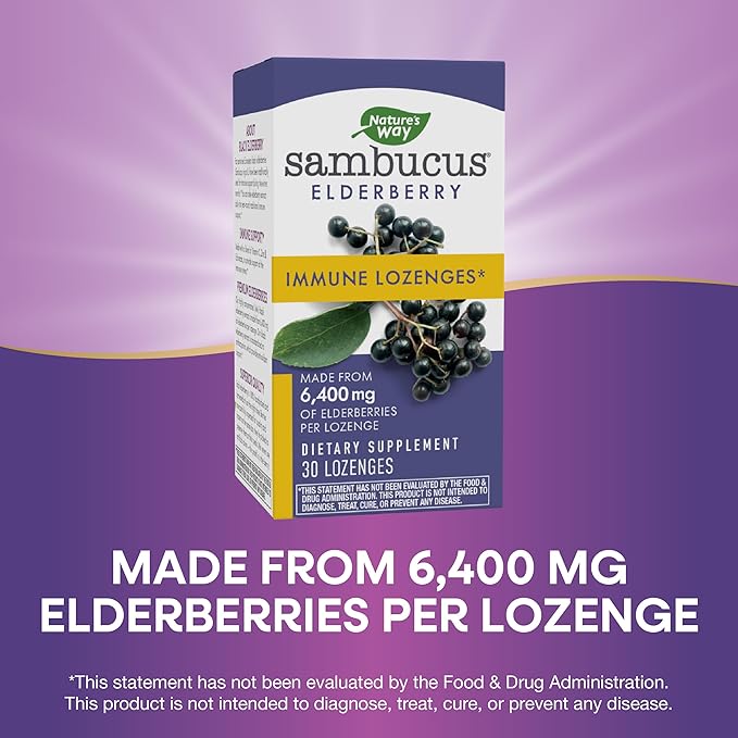 Nature's Way Sambucus Immune Elderberry Lozenges* with Vitamin C, Echinacea, & Zinc, 30 Lozenges