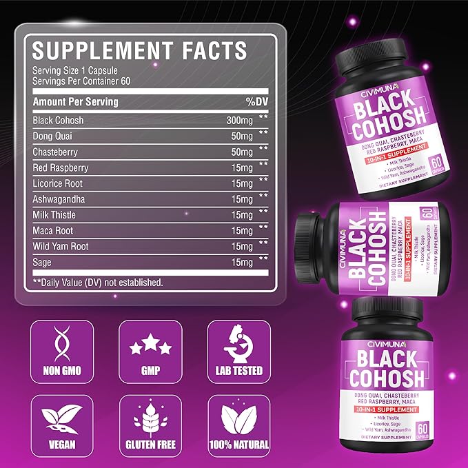 Black Cohosh Capsules with Black Cohosh, Dong Quai, Chasteberry and More - 120 Capsules for 4 Months Supply (Pack of 2)