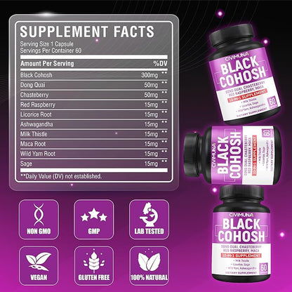 Black Cohosh Capsules with Black Cohosh, Dong Quai, Chasteberry and More - 120 Capsules for 4 Months Supply (Pack of 2)