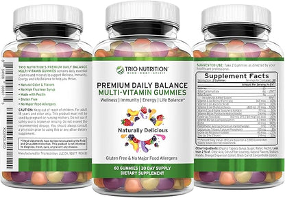 TRIO NUTRITION Premium Naturally Delicious Daily Multivitamin Gummies for Men & Women| No Major Food Allergens |Gluten Free | No High Fructose | Essential Vitamins & Minerals - Zinc*