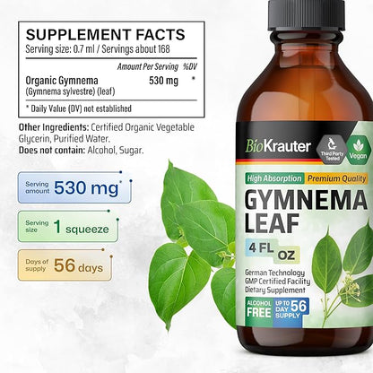 BIO KRAUTER Gymnema Sylvestre Extract Drops - Alcohol and Sugar Free - Vegan Gymnema Leaf Extract 4 Fl.Oz.