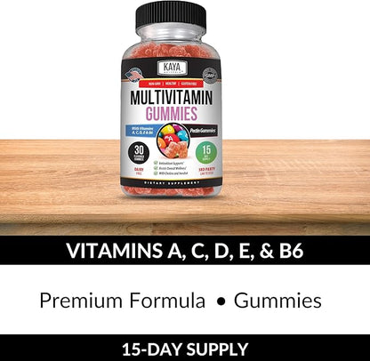 Kaya Naturals Adult Multi Vitamin Gummy, Biotin, Vitamin A, B-12, C & E, Including Zinc, Folic Acid, Strawberry Flavor - Gluten-Free Multivitamins Sweet Adult Gummies