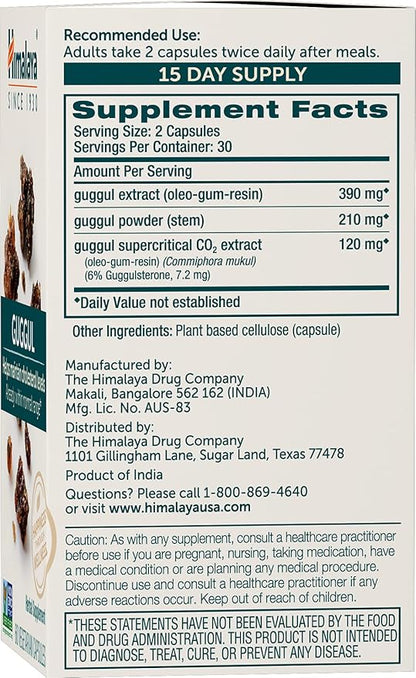 Himalaya Guggul Herbal Supplement, HDL & LDL Support, Liver Health, Liver Cleansing, Triglyceride Support, Bile Production, 720 mg, Non-GMO, Vegetarian, 60 Capsules, 1 Pack