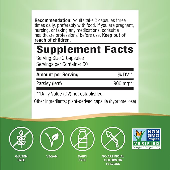 Nature's Way Premium Herbal Parsley Leaf Provides Chlorophyll, 100 Vegan Capsules