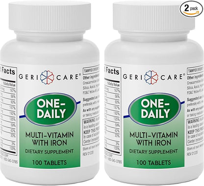 GeriCare One-Daily Multi-Vitamin with Iron, for Every Day Nutritional Supplement Support, 100 Count (Pack of 2)