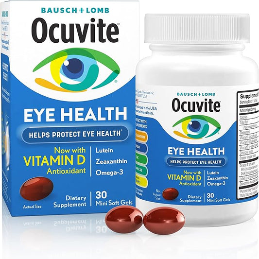 Ocuvite Eye Health Formula Eye Vitamin & Mineral Supplement with Lutein, Zeaxanthin and Omega-3 from Bausch + Lomb, 30 Soft Gels