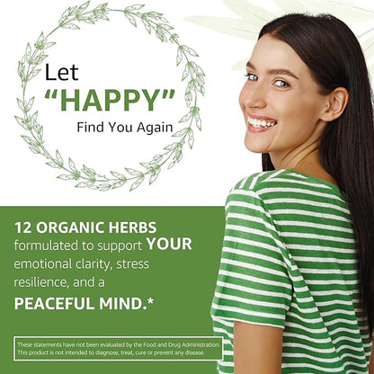 MoodBliss Mood Support Supplement, USA-Made USDA Organic Plant-Based Superfood for Stress Relief, Calm Mind & Body w/St John’s Wort Rhodiola Ashwagandha Valerian Medicinal Oils & More 60 ct