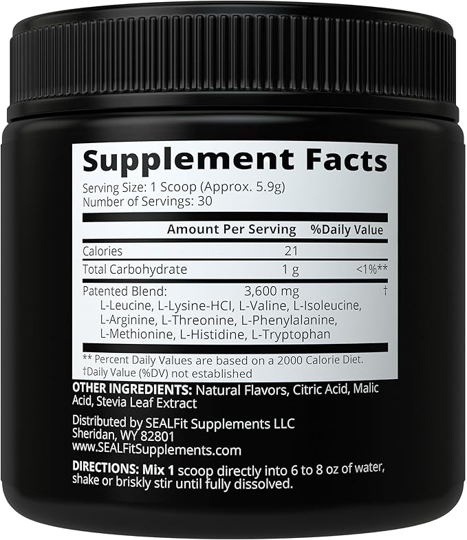 SEALFIT Essential Amino Acids Pre + During + Post Workout Powder. EAA + BCAA Aminos Supplement for Energy, Muscle Growth, and Recovery. EAAs and BCAAs. Perfect Preworkout for Men & Women. Lemon Lime