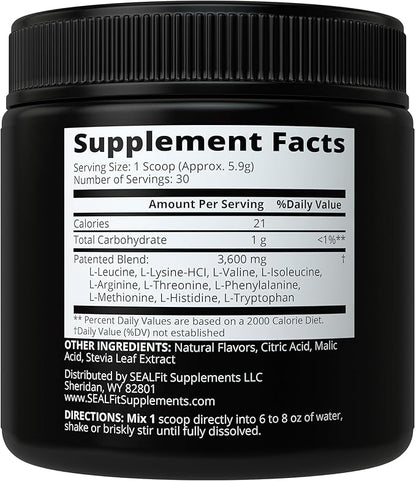 SEALFIT Essential Amino Acids Pre + During + Post Workout Powder. EAA + BCAA Aminos Supplement for Energy, Muscle Growth, and Recovery. EAAs and BCAAs. Perfect Preworkout for Men & Women. Lemon Lime