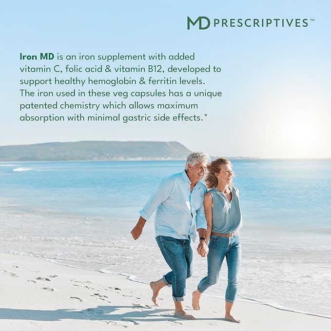 Iron MD Capsules - Daily Iron Supplement for Women & Men with Vitamin C, Vitamin B12 & Folic Acid - Optimal Absorption Formula - 60 Veg Capsules