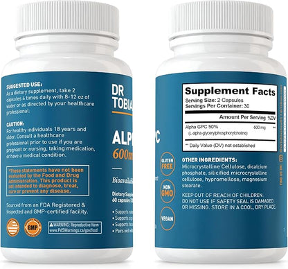 Dr. Tobias Alpha GPC & Joint Support Supplement - Support Cognitive Function & Joint Health with Bioavailable Choline Supplement & Premium Glucosamine, Chondroitin, and MSM, Non-GMO