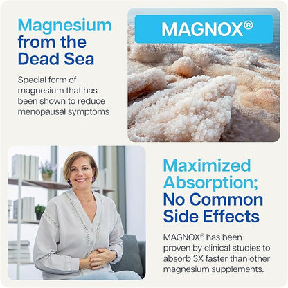 MAGNOX Lady Magnesium Supplement | Menopause and PMS Support Supplement for Women | Magnesium Complex with Vitamins B6, B1, B12, D, Zinc | High-Absorption Dead Sea Organic | 60 Capsules