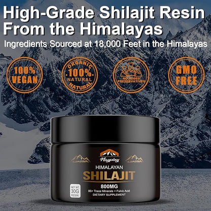 Shilajit Pure Himalayan Organic Resin - 800mg Gold Grade Shilajit Resin with Fulvic Acid & 85+ Trace Minerals Complex for Energy, Strength & Immunity, Shilajit for Men & Women, 800mg