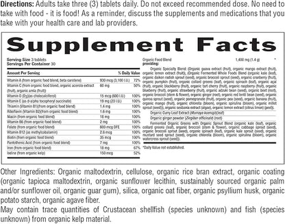 Realfood Organics Prenatal Multi - Before, During, & Post Pregnancy - Folate, D3 & Iron to Support Healthy Fetal Growth and Development*, Gentle on Stomach, Gluten-Free, Soy Free, 90 Tablets